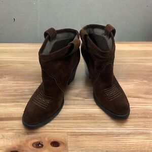 Kensie Glover brown suede 3.25 inch heel booties